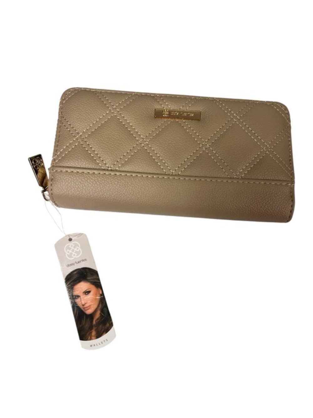 Daisy Fuentes Womens Zip-Around Wristlet Wallet Beige